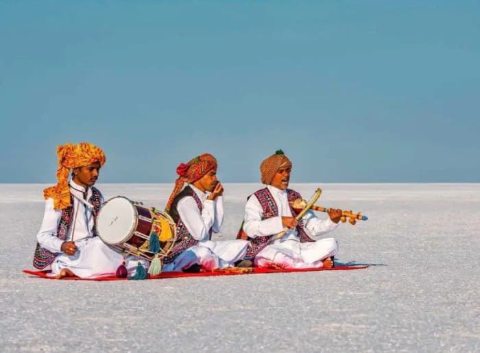 White Rann salt desert near Dhordo in Kutch, Gujarat, during Rann Utsav