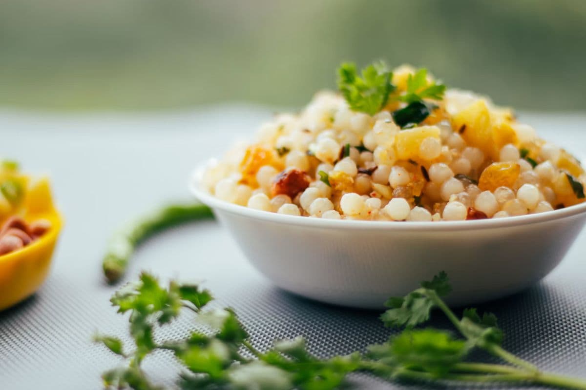 Navratri fasting foods including sabudana, kuttu flour, fruits, makhana