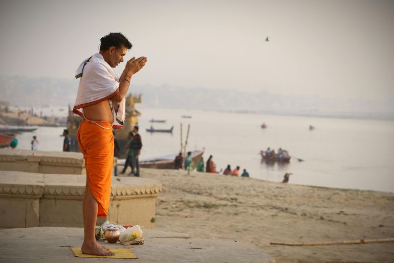 A man at a ghat in Varanasi