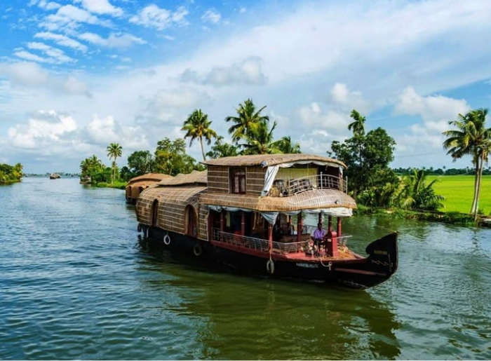 Scenic Kerala landscape featuring green hills, backwaters, and palm trees on a 7-day Kerala itinerary.