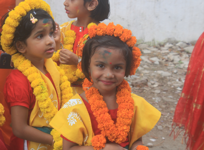 A girl celebrating Basanta Utsav