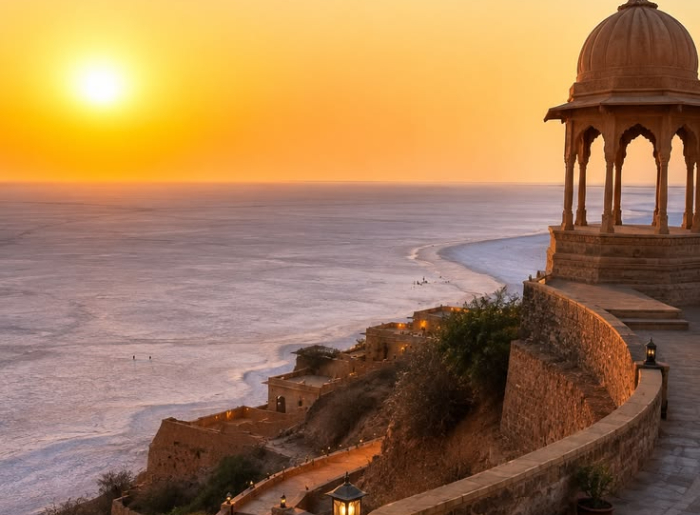 White salt desert of the Great Rann of Kutch in Gujarat during the dry season
