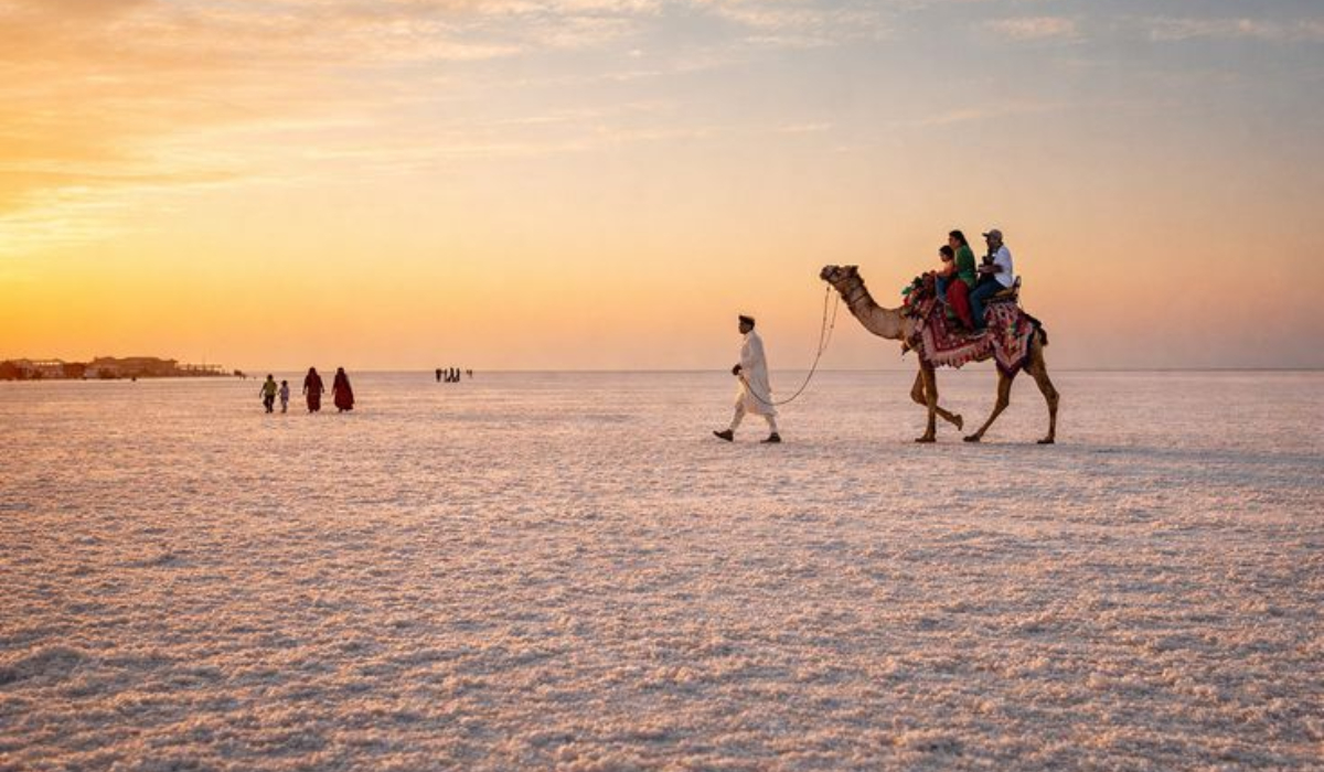 White salt desert of the Great Rann of Kutch in Gujarat during the dry season