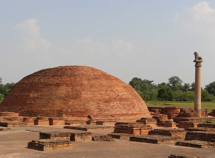 Dhamek Stupa at Sarnath near Varanasi, an important Buddhist pilgrimage site in Uttar Pradesh