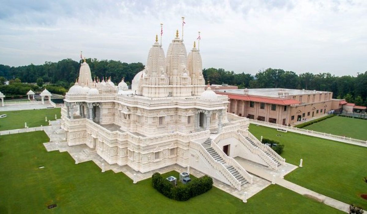 BAPS Hindu temple showcasing traditional architecture and intricate carvings