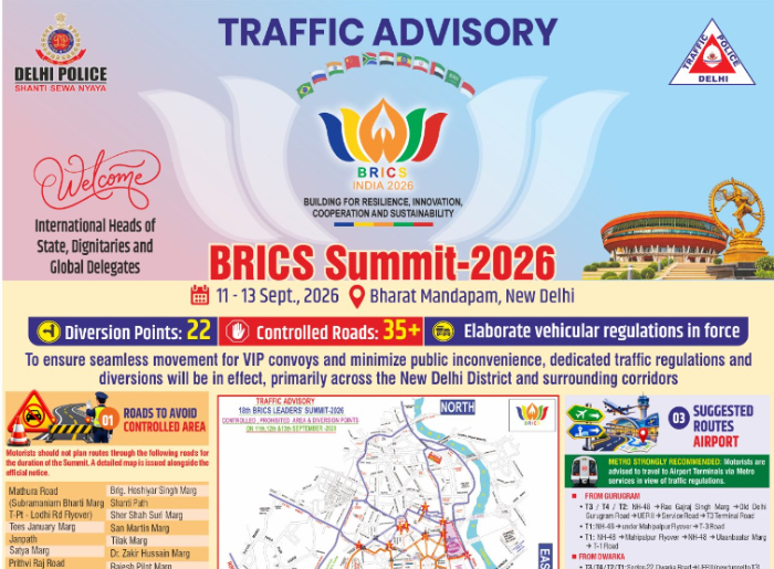 Delhi traffic advisory during BRICS Summit 2026