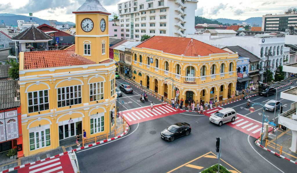 Food and restaurants along a walking trail through Old Phuket Town, Thailand
