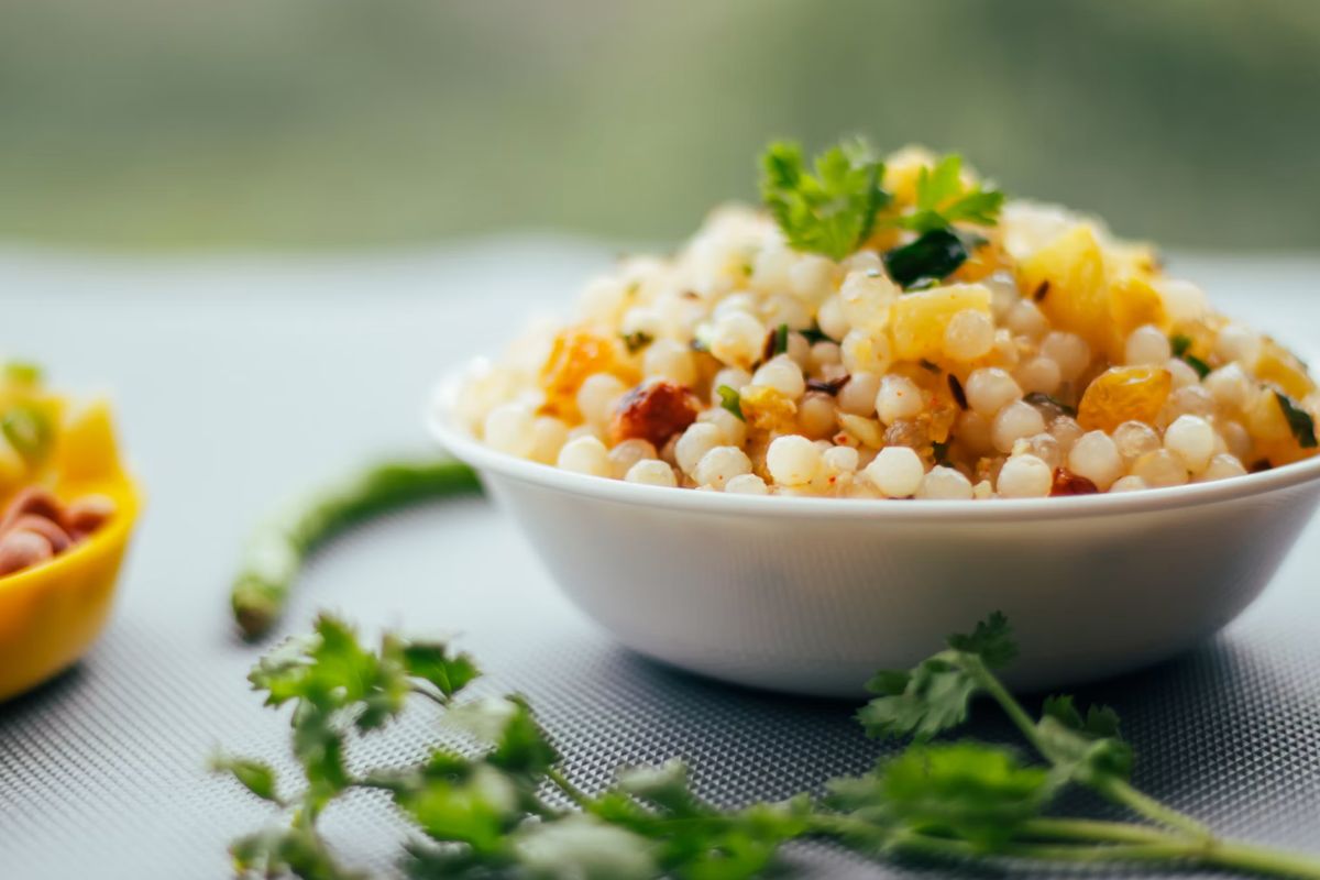 Navratri fasting foods including sabudana, kuttu flour, fruits, makhana