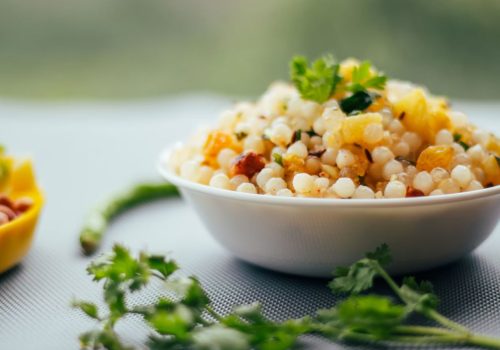 Navratri fasting foods including sabudana, kuttu flour, fruits, makhana