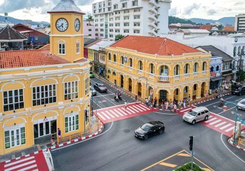 Food and restaurants along a walking trail through Old Phuket Town, Thailand