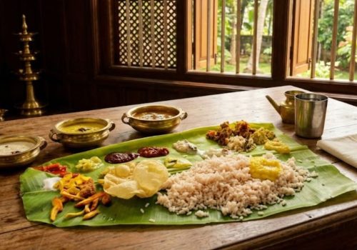 Onam Sadya dishes served on a banana leaf