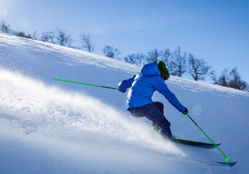 Skiing in India with snow-covered Himalayan slopes